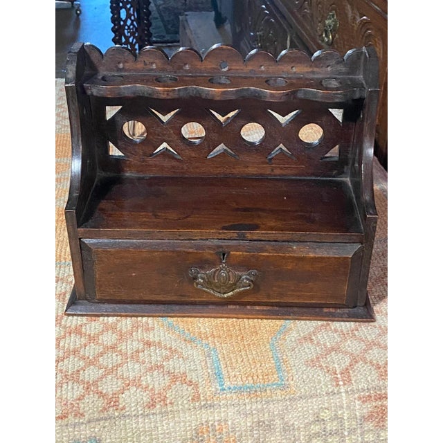 Unique Antique English Pipe Cabinet with Drawer & 4 pipes included. One pipe really stands out as a character from CS...