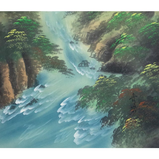 "Summer Landscape With River", Late Meiji to Taisho Era Silk Scroll Painting For Sale In Dallas - Image 6 of 18