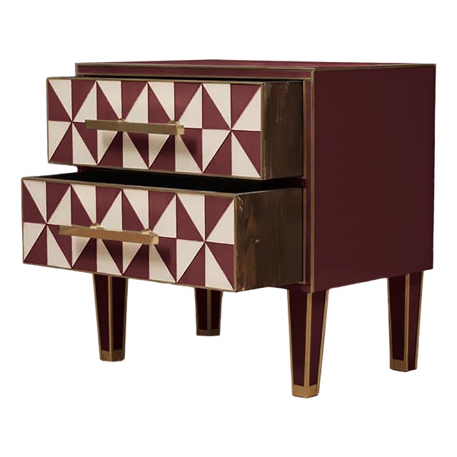 Red Optical Murano Glass Bedside Tables with Brass Trim from Justfurnituress SRL, Set of 2 For Sale