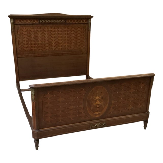 Antique Art Nouveau Ornate Bed with Inlays, 1900 For Sale