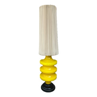 Large Yellow Murano Glass Table Lamp with Pleated Lampshade, 1970s For Sale