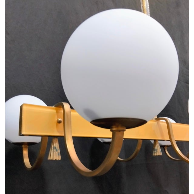 Brass and Opaline Glass Chandelier, 1960s For Sale - Image 6 of 17