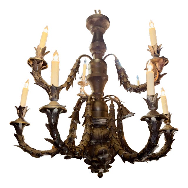 19th Century Italian Carved Wood and Iron Chandelier For Sale
