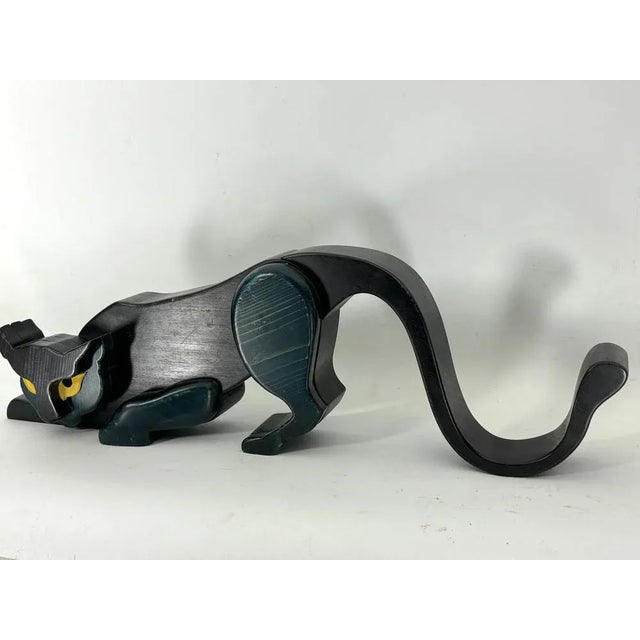 Vintage Italian Black Panther Sculpture in Thick Wood, Italy, 1980s For Sale - Image 10 of 13