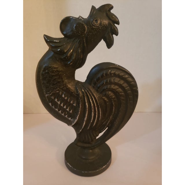 Metal Vintage Farmhouse Cast Iron Black Rooster For Sale - Image 7 of 7