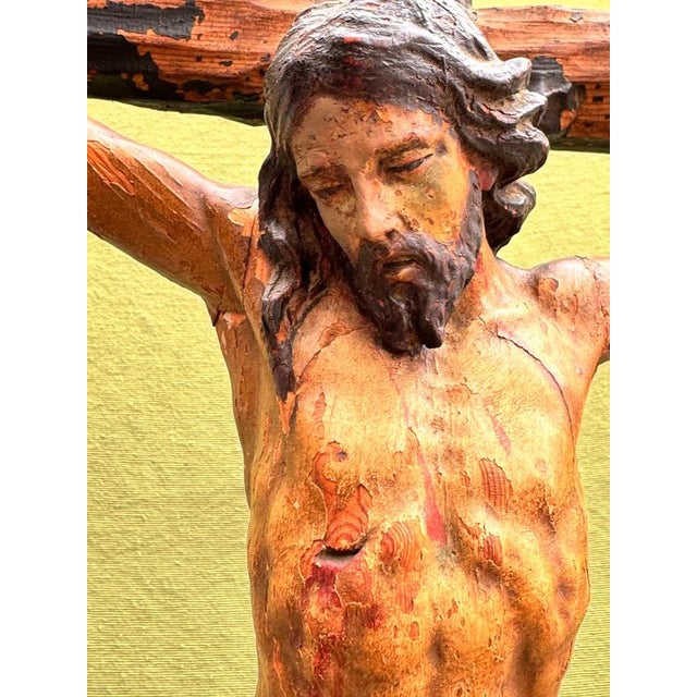 Spanish Baroque Carved Polychrome Crucifix, 1600s For Sale - Image 9 of 12
