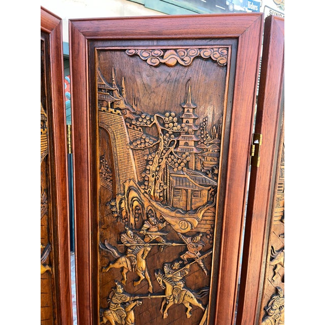 Vintage Chinese Rosewood Carved Wood Room Divider Screen For Sale - Image 9 of 12