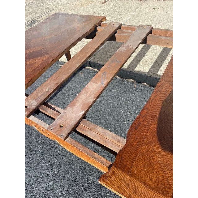 19 Th Century Country French Oak Parquetry Refractory Dining Table For Sale - Image 9 of 10