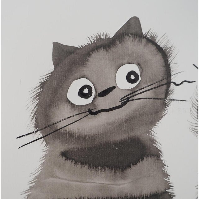 Laszlo Tibay (1962) The Cats in Love Original ink and wash drawing Signed upper right Authenticated by the artist's stamp...