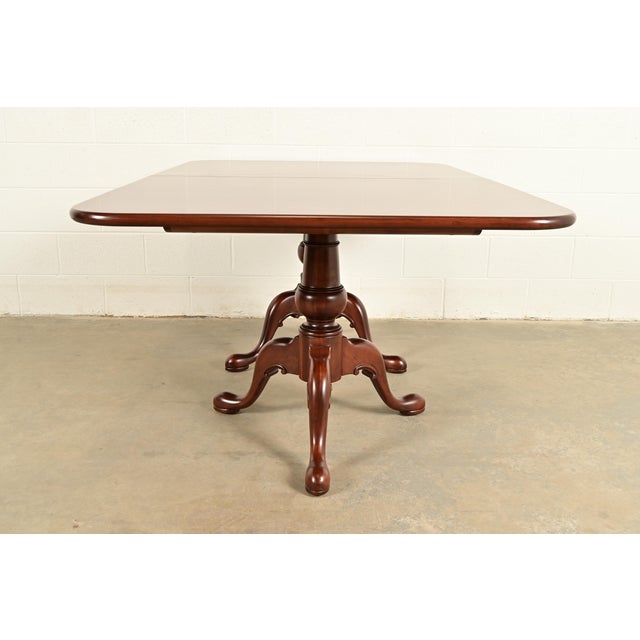 Henredon Georgian Carved Solid Cherry Wood Double Pedestal Extension Dining Table, Newly Refinished For Sale - Image 13 of 15