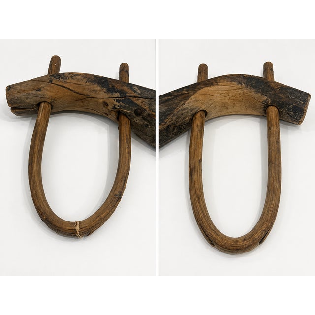 1900 - 1909 Authentic Antique Wooden Ox Yoke – Hand-Carved Farm Implement Wall Sculpture, 54" For Sale - Image 5 of 7