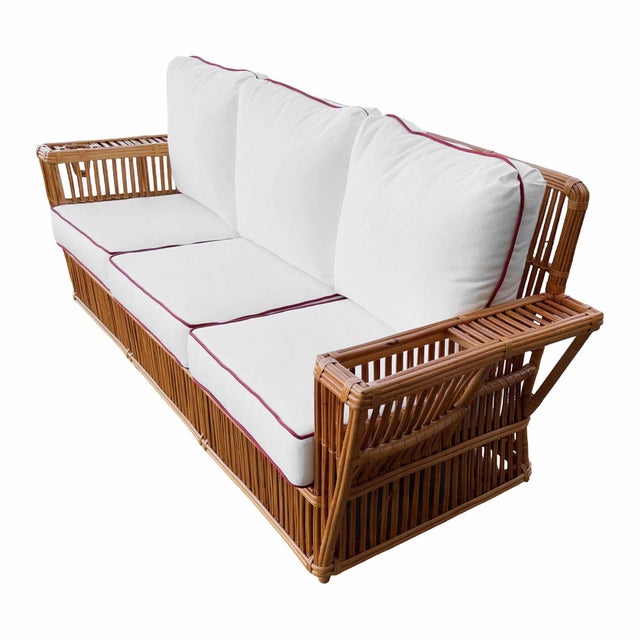 Yellow 1990s Restored Art Deco Presidents Nantucket Stick Reed Rattan Nantucket 3-Seat Sofa For Sale - Image 8 of 8
