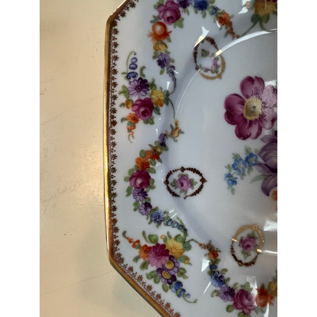 Dresden Porcelain Antique Schumann Bavaria Germany Dresden Octagonal Dessert Plates- Set of 4 For Sale - Image 4 of 12