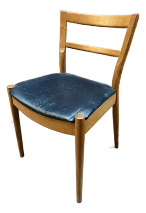Mid 20th Century Danish Modern Wooden Dining Chair With Black Leather Seat