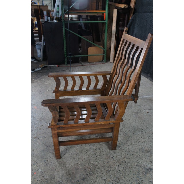 Brown Rare Antique Arts & Crafts Oak "Hollins" Convertible Couch Chair Chaise Lounge For Sale - Image 8 of 13