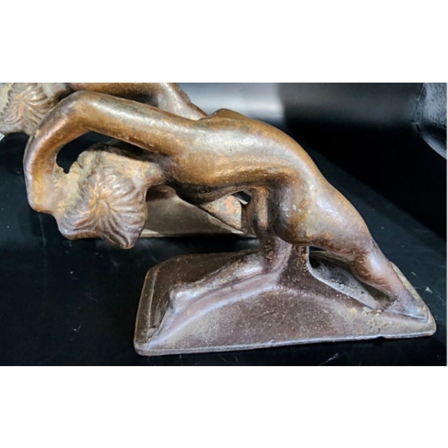 Fantastic and Rare 1920s Cast Iron Art Nouveau Nude Woman Book Ends For Sale - Image 10 of 11