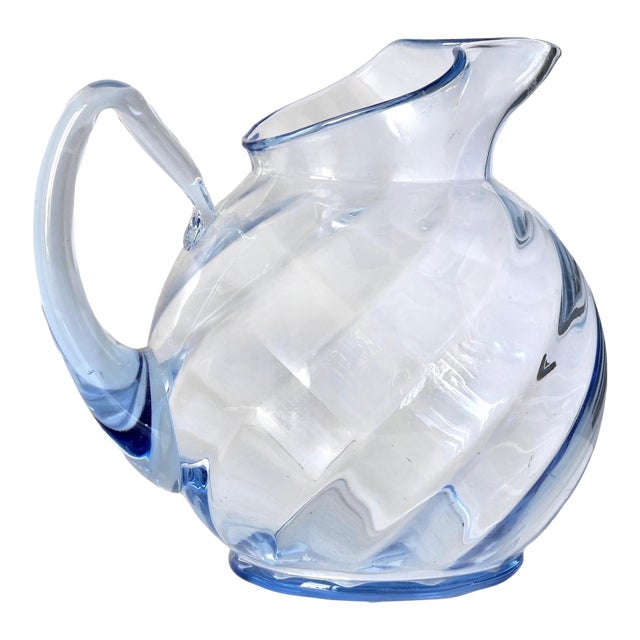 Mid 20th Century Cambridge Glass Moonlight Blue Optic Ball Pitcher For Sale