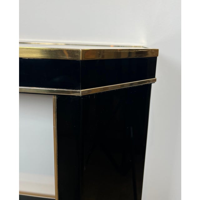 1970s Black and gold lacquered metal console signed by French designer Jean-Claude Mahey For Sale - Image 11 of 12