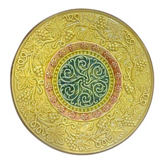 Antique Majolica Grapevine & Acanthus Leaf Plate For Sale