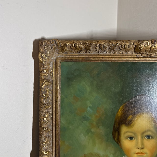 Vintage Oil on Canvas After English Painting of Boy With Rabbit For Sale In Atlanta - Image 6 of 11