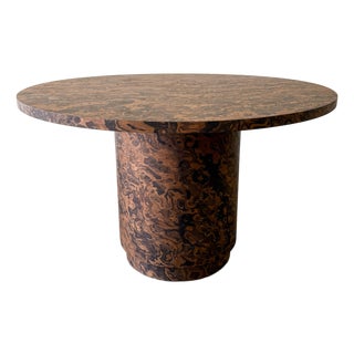 1970s Mid-Century Modern Round Burlwood Pedestal Dining Table For Sale