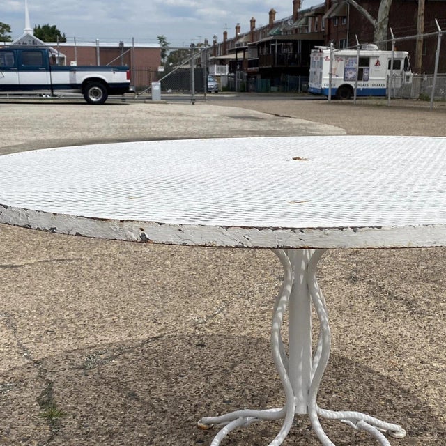 Vintage Russell Woodard Sculptura 53" Round Wrought Iron Patio Dining Table For Sale - Image 9 of 11