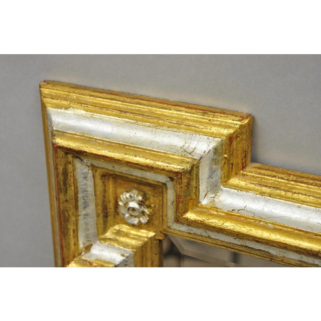 Late 20th Century Vintage Italian Regency Silver & Gold Gilt Wood Frame Beveled Glass Wall Mirror For Sale - Image 5 of 13