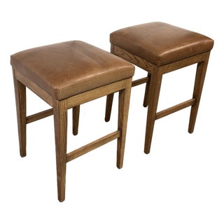 Brownstone Cognac Leather Counter Stools, Pair For Sale