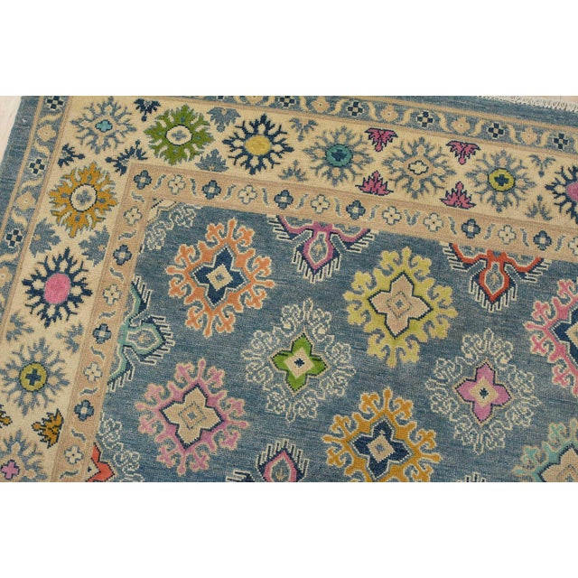 Textile Kazak Rug 5’6” X 7’10” Blue Wool Tribal Hand-Knotted Oriental Carpet For Sale - Image 7 of 15