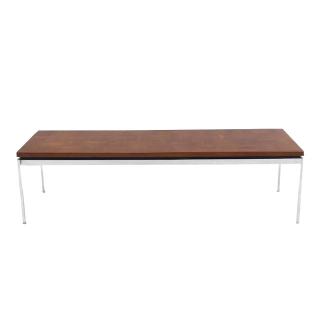 Solid Stainless Steel With Parquet Top Rectangular Coffee Table For Sale