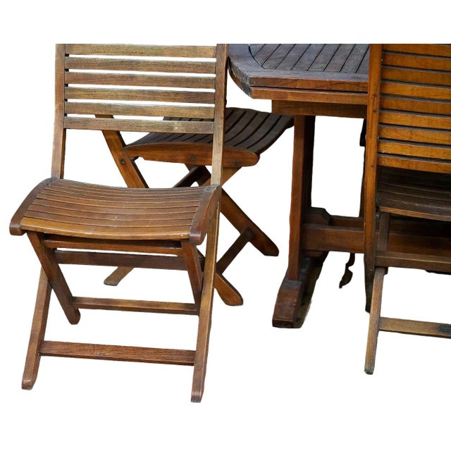 Les Jardins Teak Wood Patio Table and Eight Chairs Set Signed Outdoor Dining For Sale - Image 12 of 15