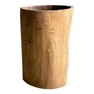 Vintage Hollowed Out Wood Stump Vessel For Sale