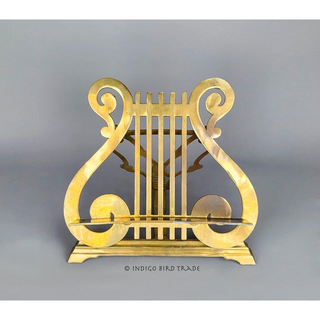 Large Vintage Solid Brass Lyre Harp Adjustable Book Stand or Music Sheet Holder Exquisite vintage piece is made of solid...