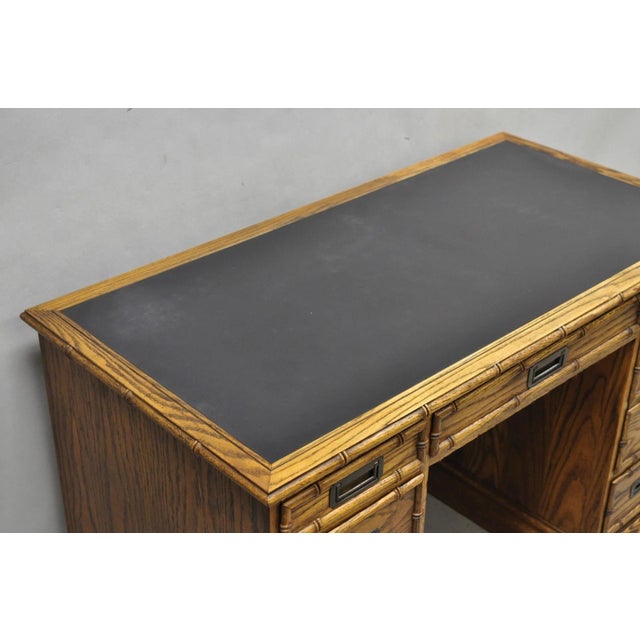 Vintage Hollywood Regency Faux Bamboo Campaign Style Kneehole Desk by Sligh For Sale In Philadelphia - Image 6 of 17