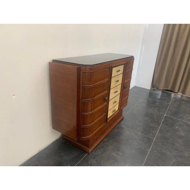 1930s Art Deco Bar Cabinet in Rosewood and Parchment with Top in Black Glass For Sale - Image 5 of 12