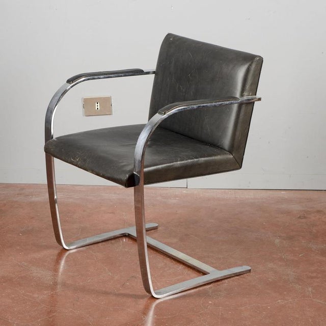Vintage Chair in Polished Stainless Steel with Leather by Mies Van Der Rohe, 1960s For Sale - Image 3 of 18