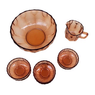 Art Deco Rosalin Glass Dessert Bowls & Jug, 1920s, Set of 8 For Sale
