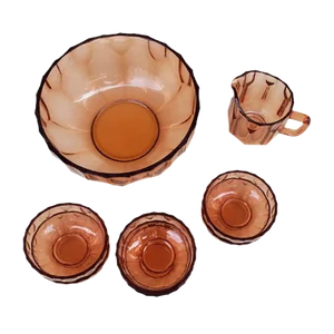 Art Deco Rosalin Glass Dessert Bowls & Jug, 1920s, Set of 8
