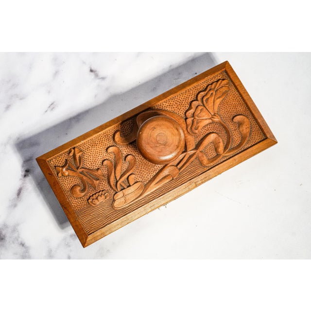 This exceptional antique oversized carved wood ink blotter is a remarkable example of early 20th-century European folk...