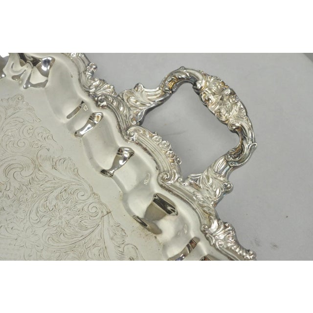 Mid 20th Century Vintage Sheridan English Victorian Silver Plated Footed Serving Platter Bar Tray For Sale - Image 5 of 14
