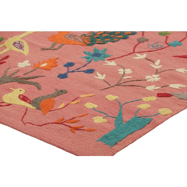 Rug & Kilim’s Suzani Style Kilim in Pink With Bird Pictorials and Florals For Sale In New York - Image 6 of 7