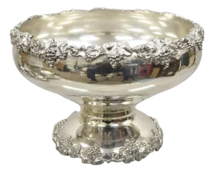 Vintage English Victorian Silver Plated Grapevine Pedestal Base Punch Bowl