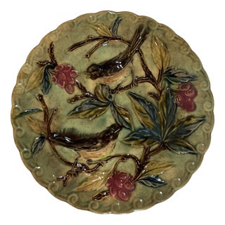 Vintage Bird-Themed Earthenware Plate For Sale