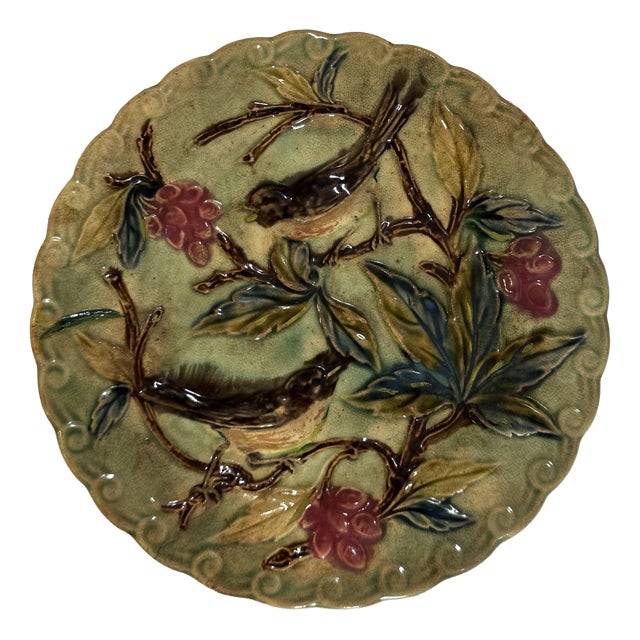 Vintage Bird-Themed Earthenware Plate For Sale