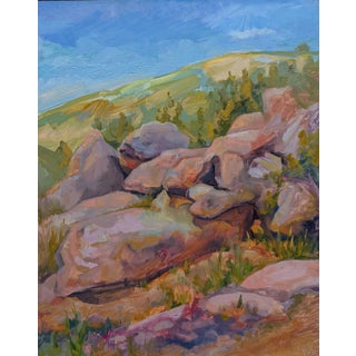 Rocks Tumbling by Charis Carmichael Braun | Oil on panel Landscape with rocks and trees. For Sale