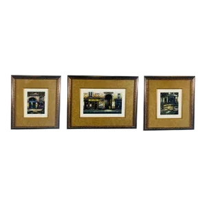 Vintage Print of Parisian Street Scenes, Signed and Numbered, a Set of Three