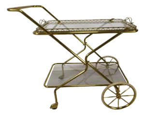 Vintage Golden Brass & Glass Trolley
