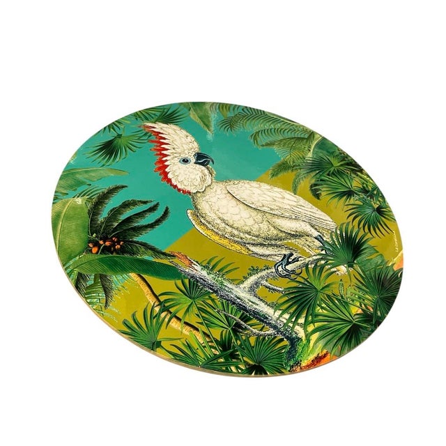 Italian Italian Handmade Firenze Cockatoo & Tropical Palm Lacquered Placemat For Sale - Image 3 of 8