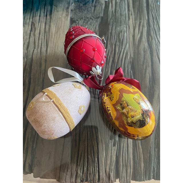 Shabby Chic 3 Vintage Easter Eggs Holidays Ornaments For Sale - Image 3 of 4