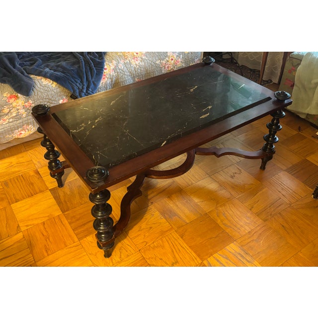 Black Vintage Baroque Style Black Marble and Turned Leg Cocktail Table For Sale - Image 8 of 11